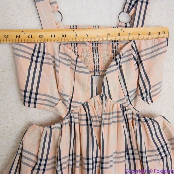 NEW Free People Bridget Mini Dress plaid, smocked split open back, S - Picture 8 of 16